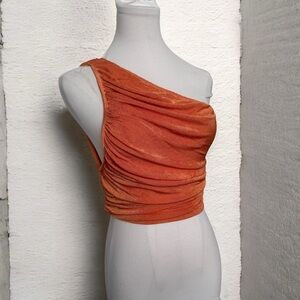 Lioness revolve Orange One-Shoulder Ruched Top XS